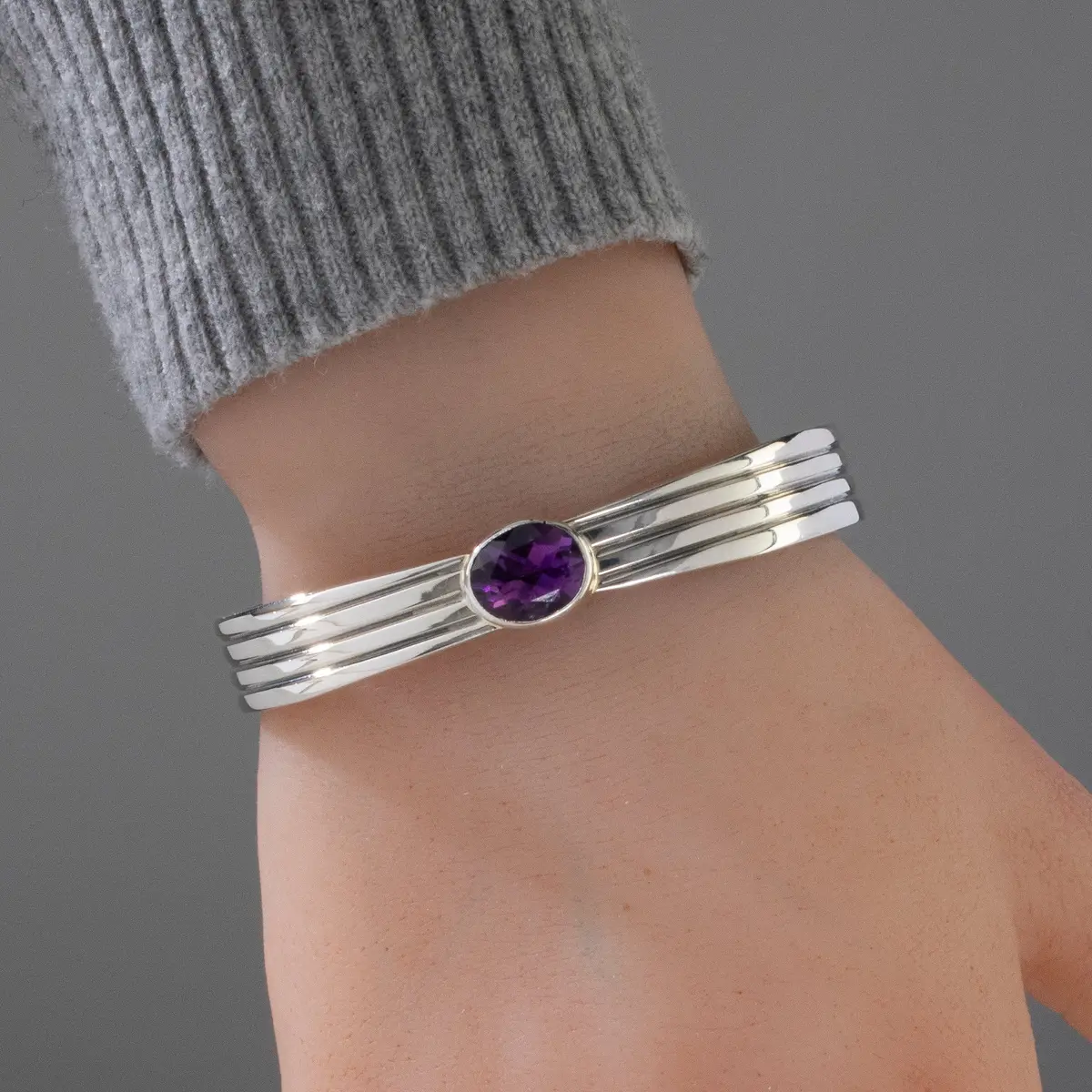 Amethyst Navajo Usa Native American Made 925 Sterling Silver Cuff 2