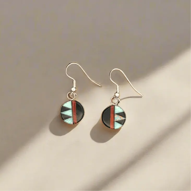 Antionetti Ahiyite Multi Gem Inlay Zuni Usa Native American Made 925 Sterling Silver Earrings With French Hook 1