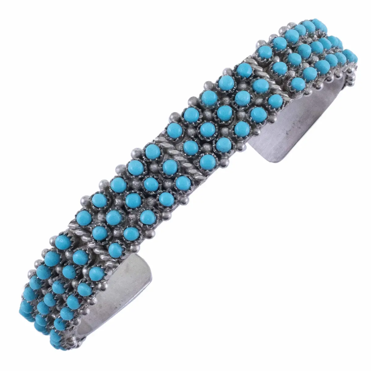 April Haloo Kingman Turquoise Zuni Petit Point Usa Native American Made 925 Sterling Silver Cuff 1