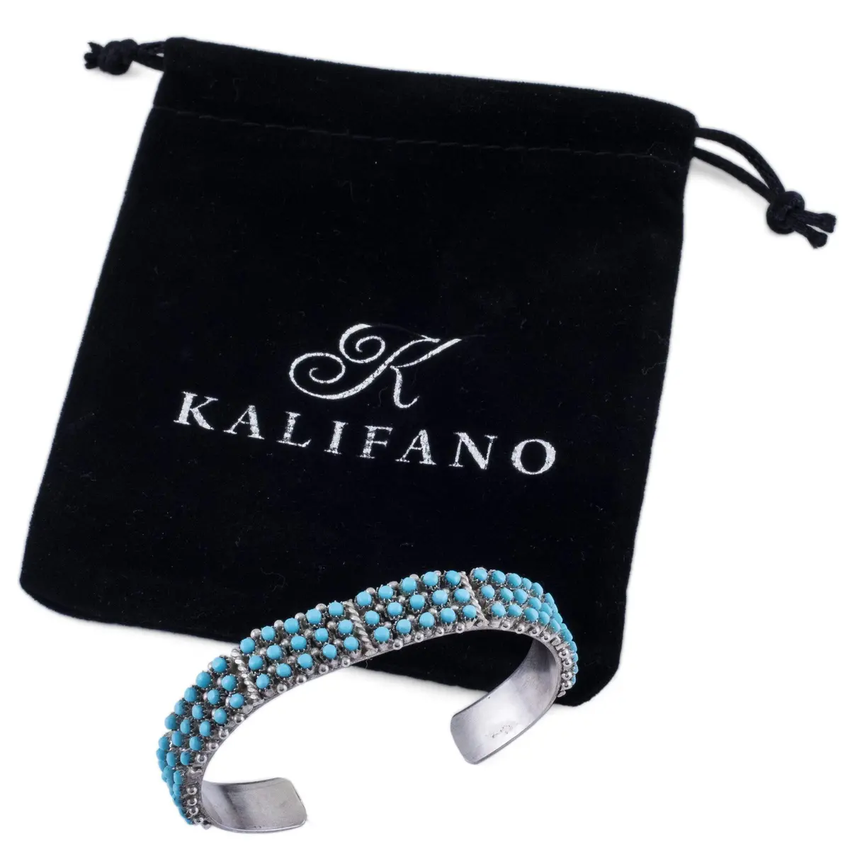 April Haloo Kingman Turquoise Zuni Petit Point Usa Native American Made 925 Sterling Silver Cuff 2