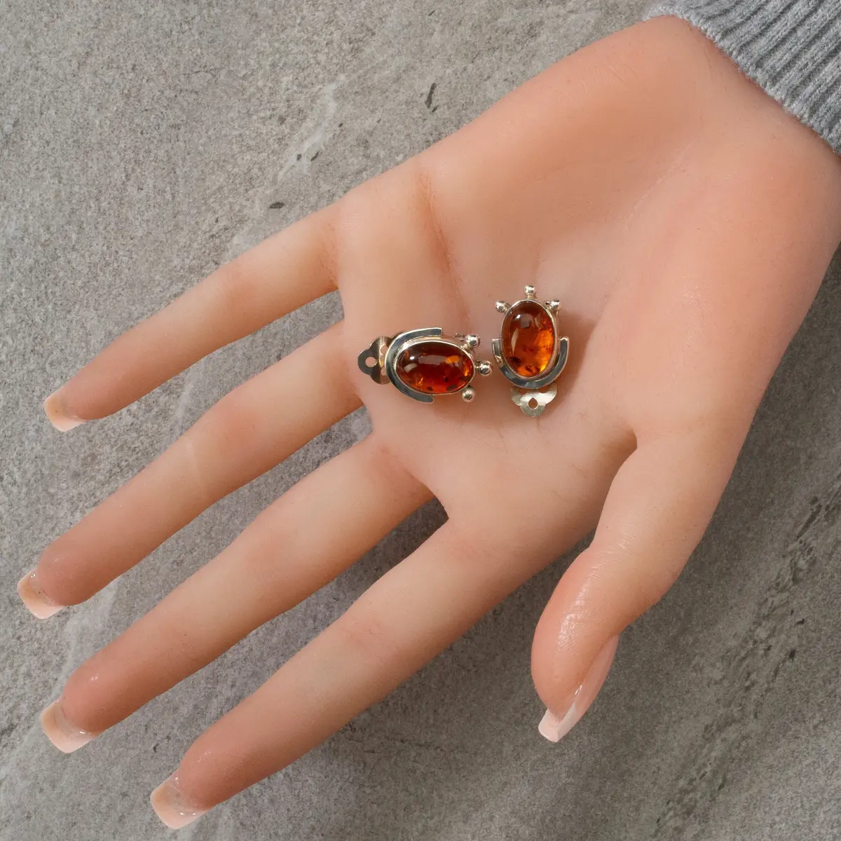 Baltic Amber Oval Usa Native American Made 925 Sterling Silver Earrings With Stud Backing 2