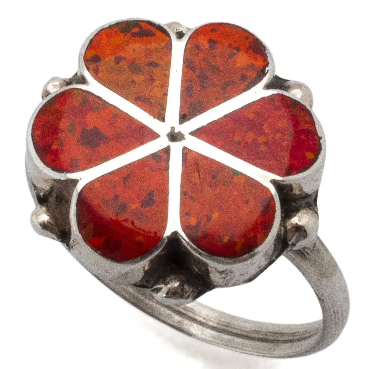 Bernadette Hattie Zuni Fire Opal Flower Inlay Usa Native American Made 925 Sterling Silver Ring 1