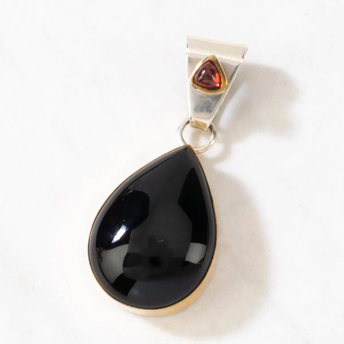 Black Onyx & Citrine Teardrop Navajo Usa Native American Made 925 Sterling Silver Pendant 1
