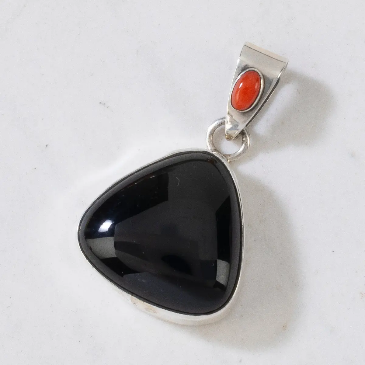 Black Onyx & Spiny Oyster Shell Usa Native American Made 925 Sterling Silver Pendant 1