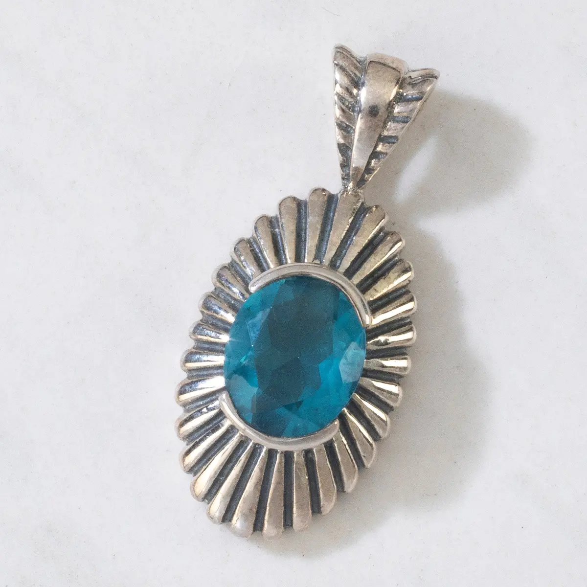 Blue Topaz Usa Native American Made 925 Sterling Silver Pendant 1