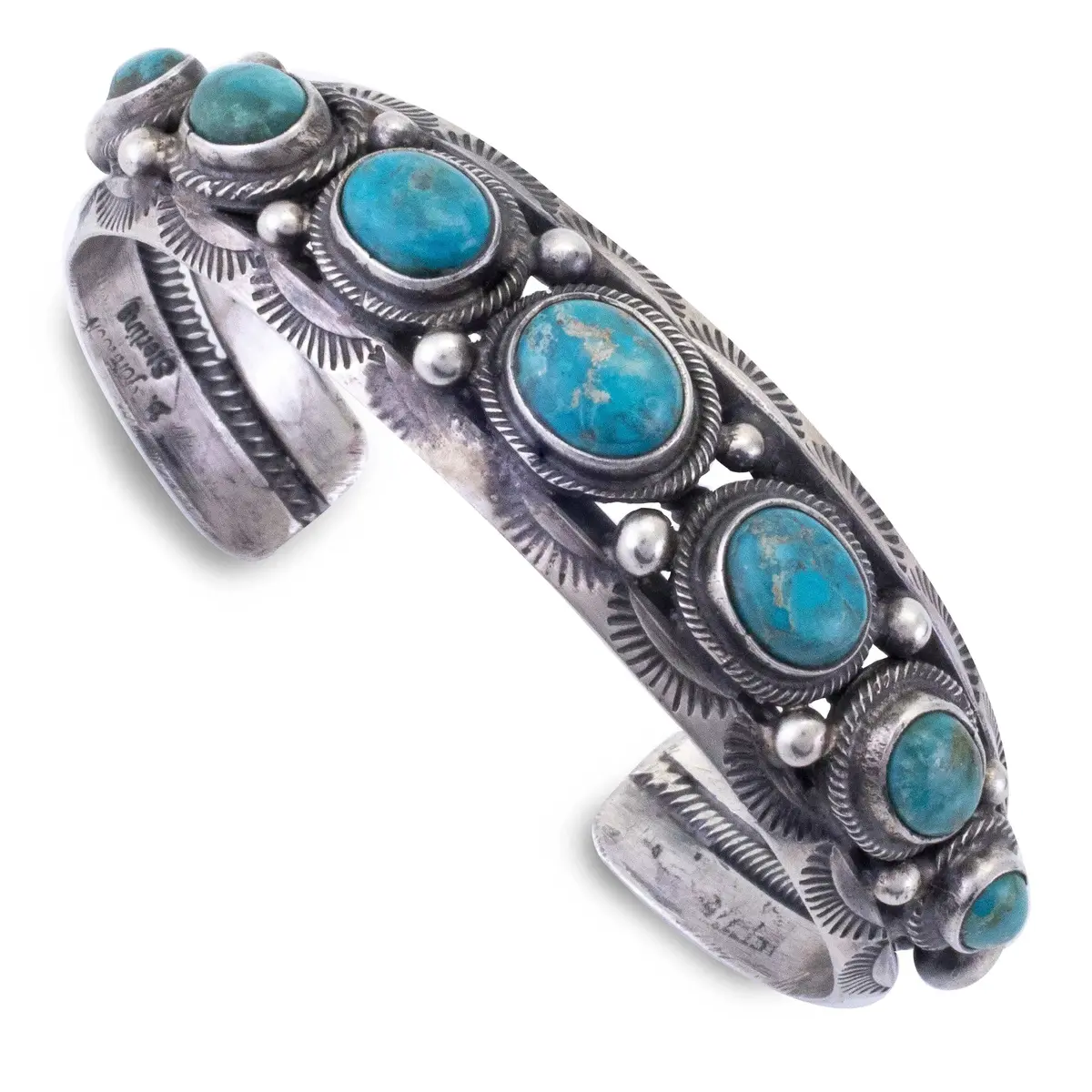 Bobby Johnson Navajo Fox Turquoise Usa Native American Made 925 Sterling Silver Cuff 1