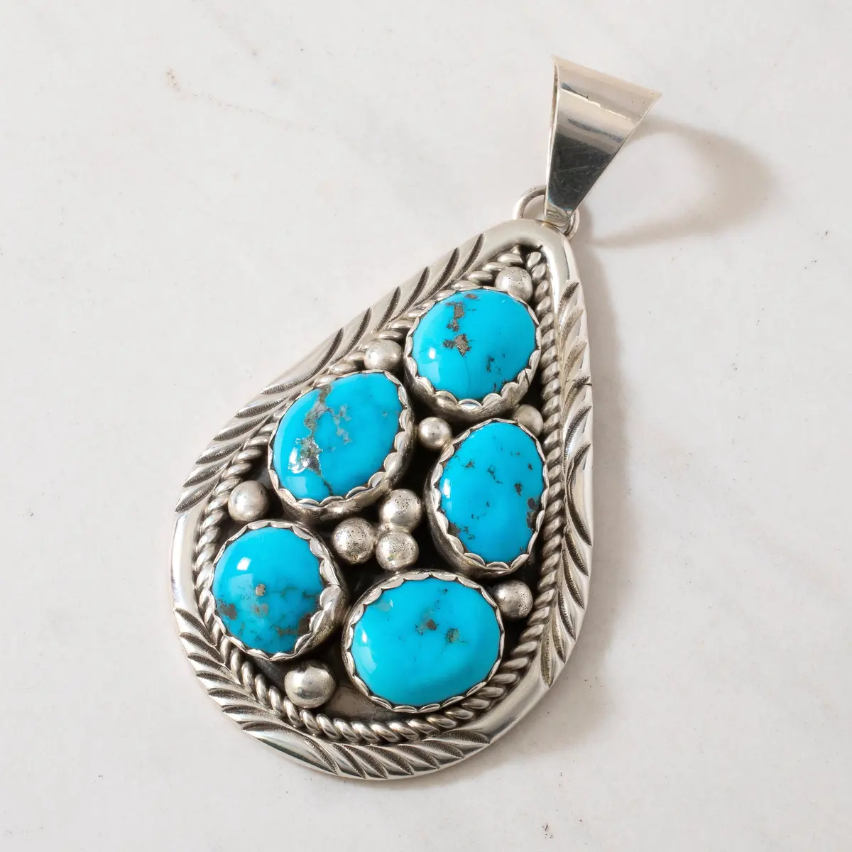 Bobby Johnson Sleeping Beauty Turquoise Teardrop Navajo Usa Native American Made 925 Sterling Silver Pendant 1