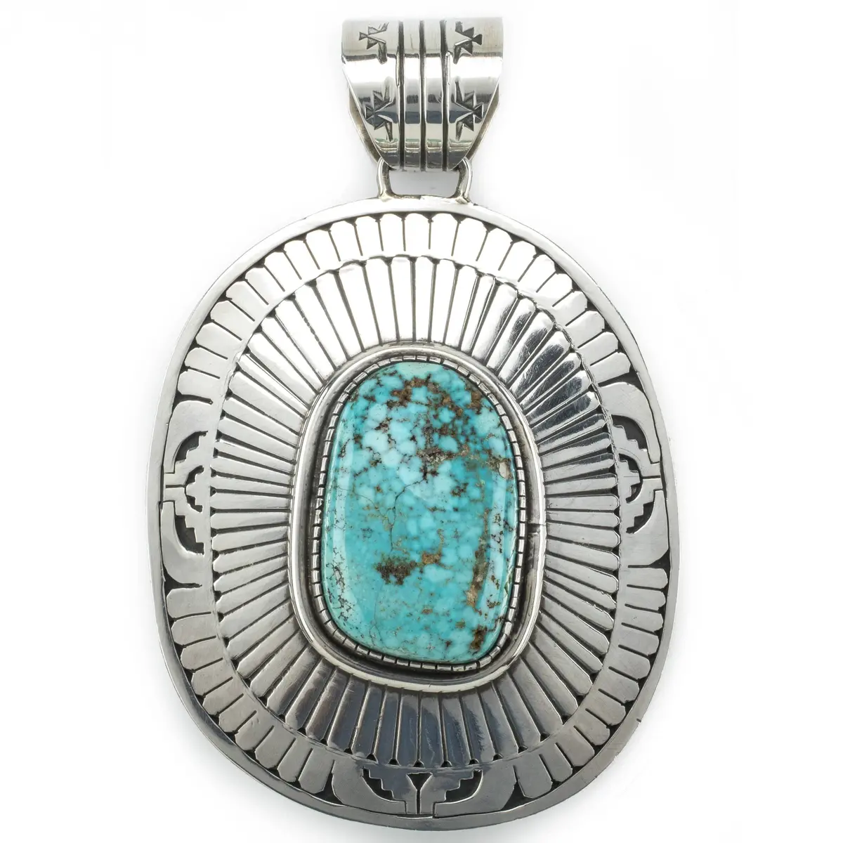 Carico Lake Turquoise Usa Native American Made 925 Sterling Silver Pendant 1