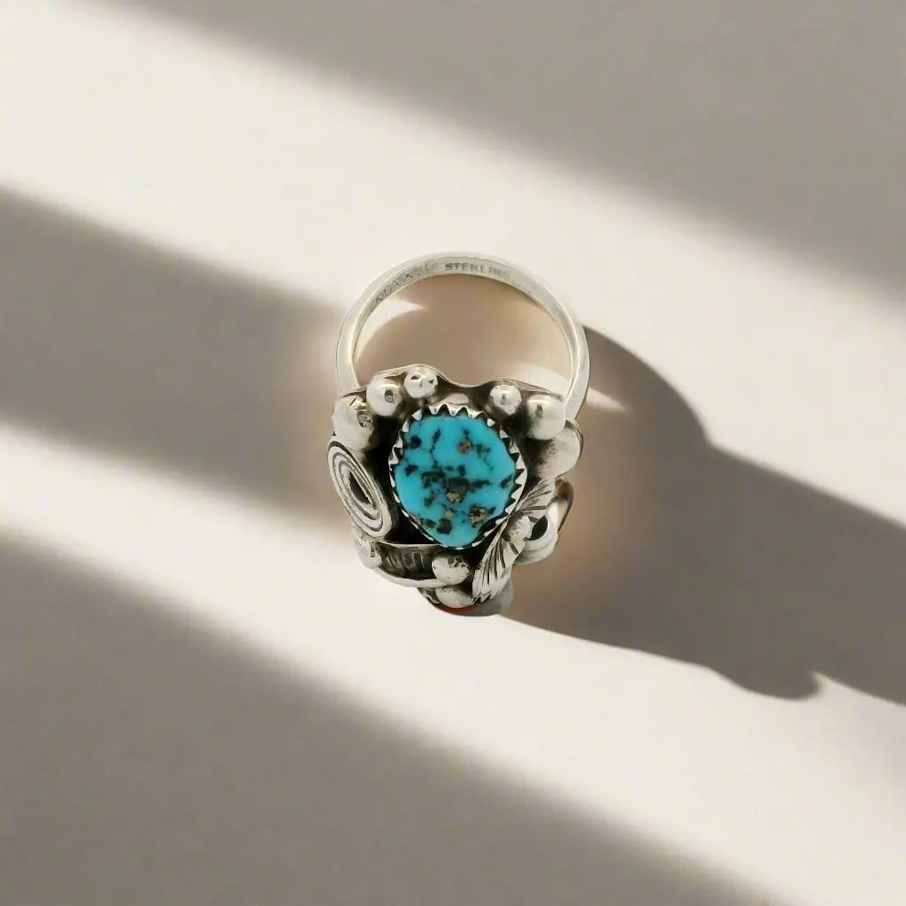 Caroline Nez Coral & Turquoise Navajo Usa Native American Made 925 Sterling Silver Ring 1