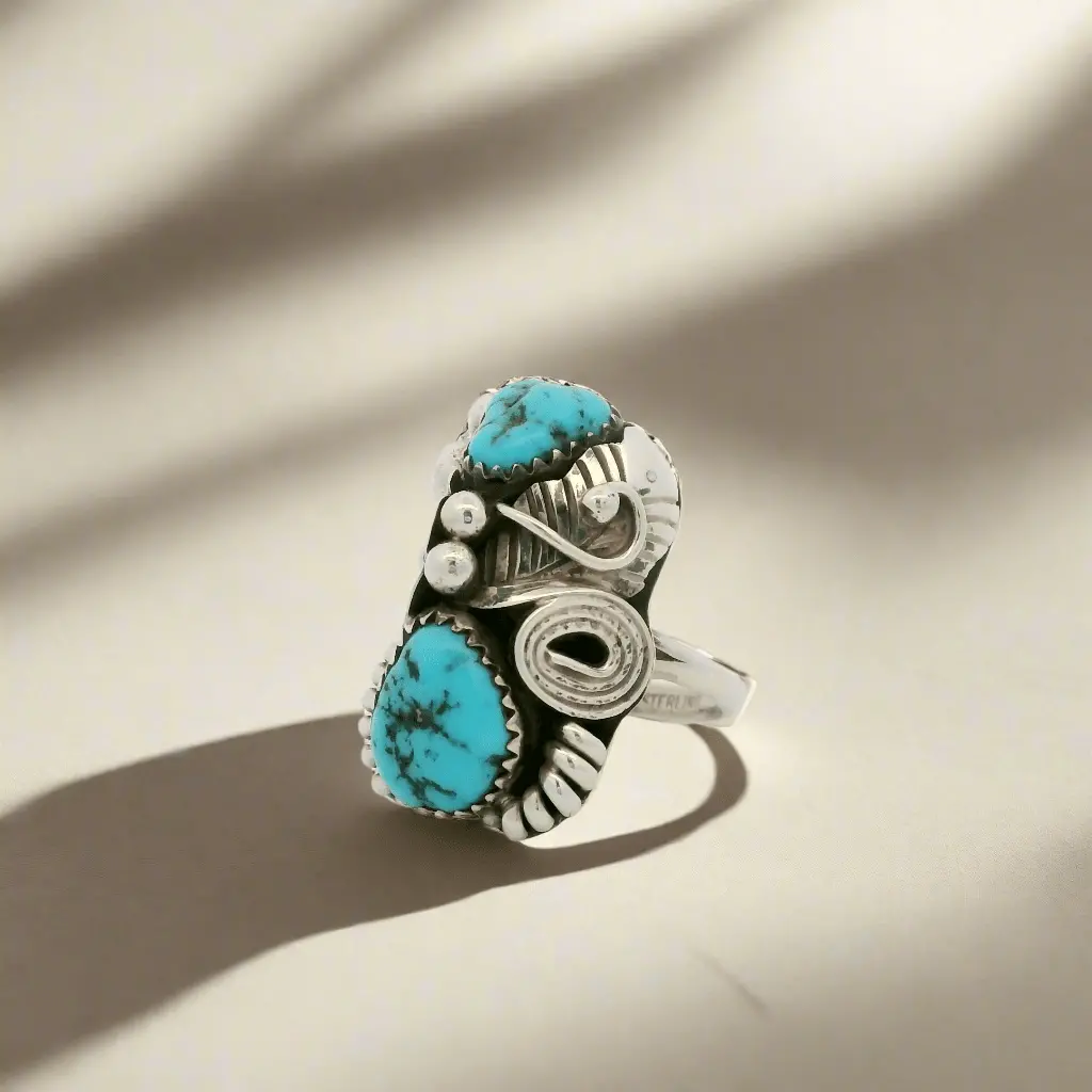 Caroline Nez Turquoise Navajo Usa Native American Made 925 Sterling Silver Ring 1