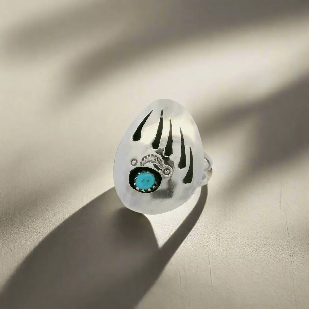 Charley Chester Kingman Turquoise Bear Paw Navajo Usa Native American Made 925 Sterling Silver Ring 1