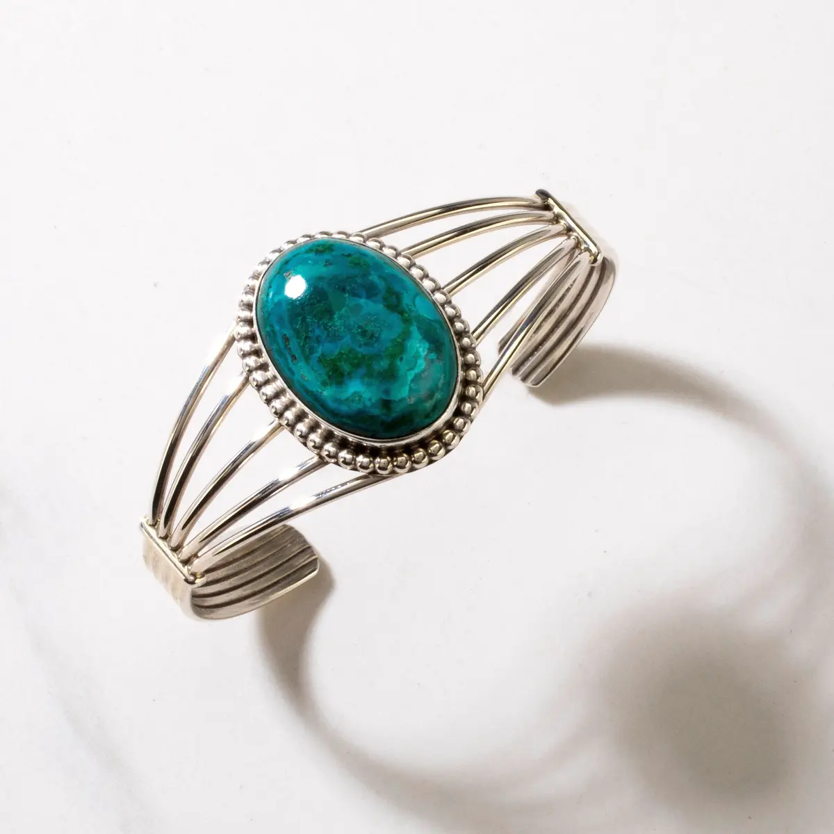 Chrysocolla Cabochon Navajo Usa Native American Made 925 Sterling Silver Cuff 1