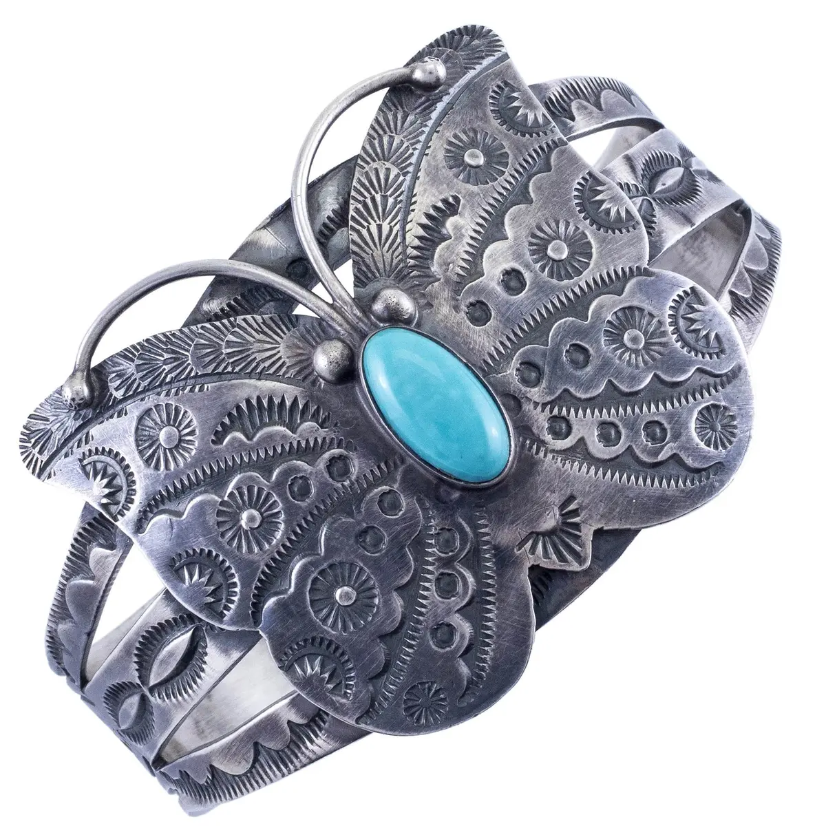 D. Johnson Campitos Turquoise Usa Native American Made 925 Sterling Silver Butterfly Cuff 1