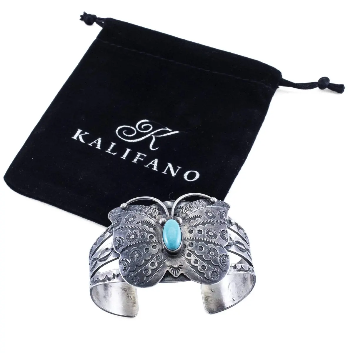 D. Johnson Campitos Turquoise Usa Native American Made 925 Sterling Silver Butterfly Cuff 2