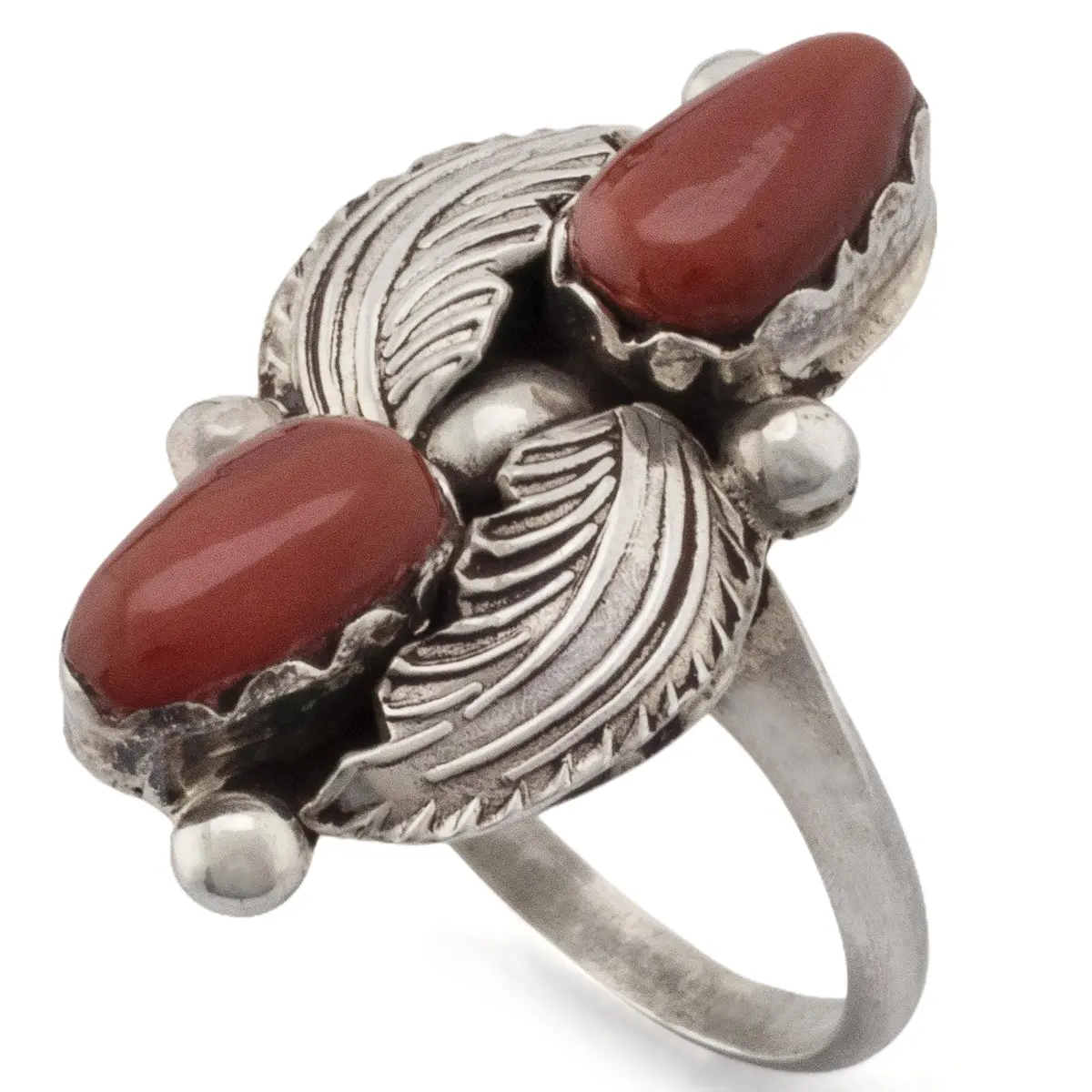 Dan Simplicio Coral Native American Made 925 Sterling Silver Ring 1
