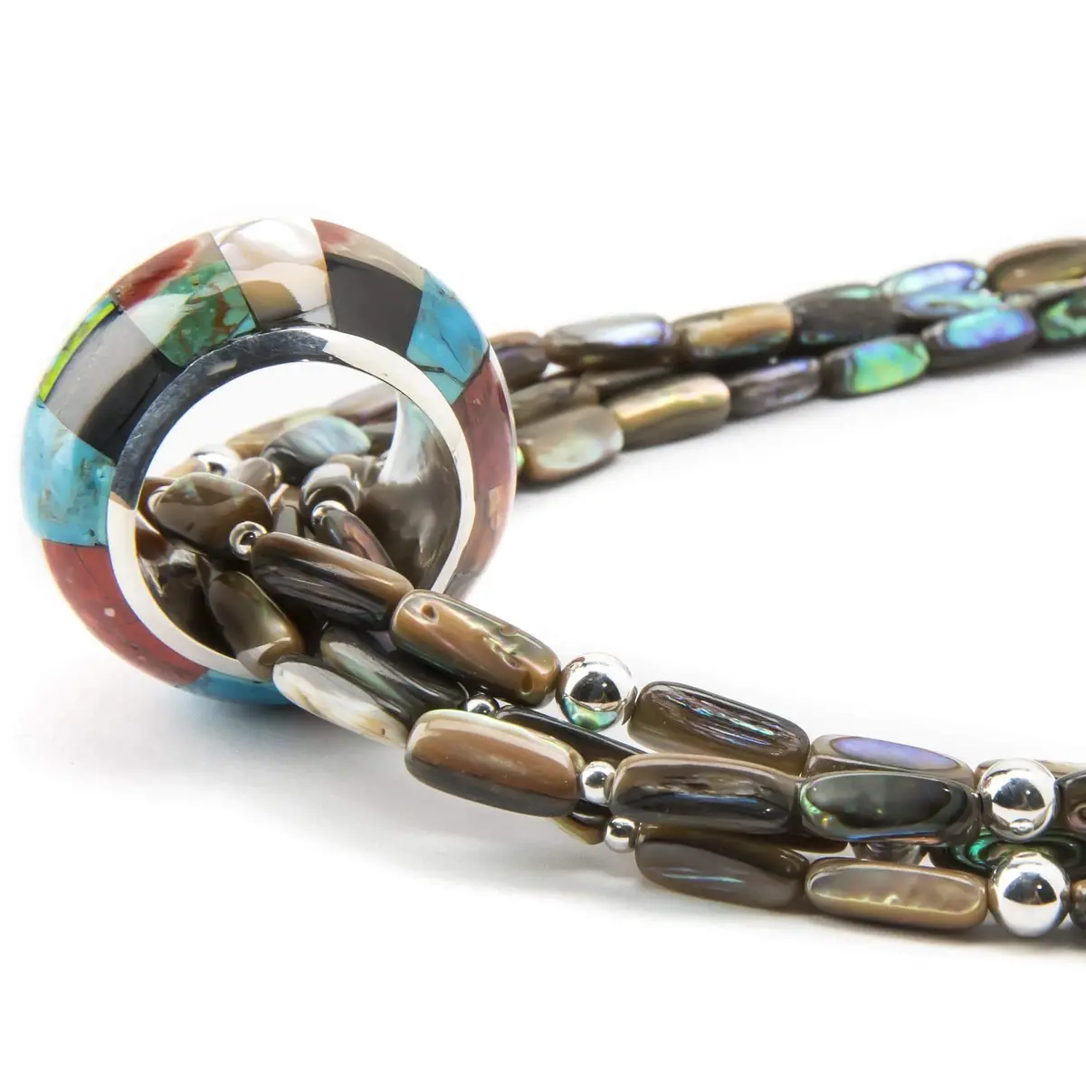 Daniel Coriz Abolone And Mixed Stone Inlay Native American Made Necklace 1