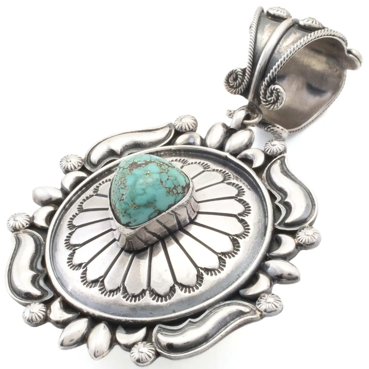 Danny Clark Navajo Carico Lake Turquoise Usa Native American Made 925 Sterling Silver Pendant 1