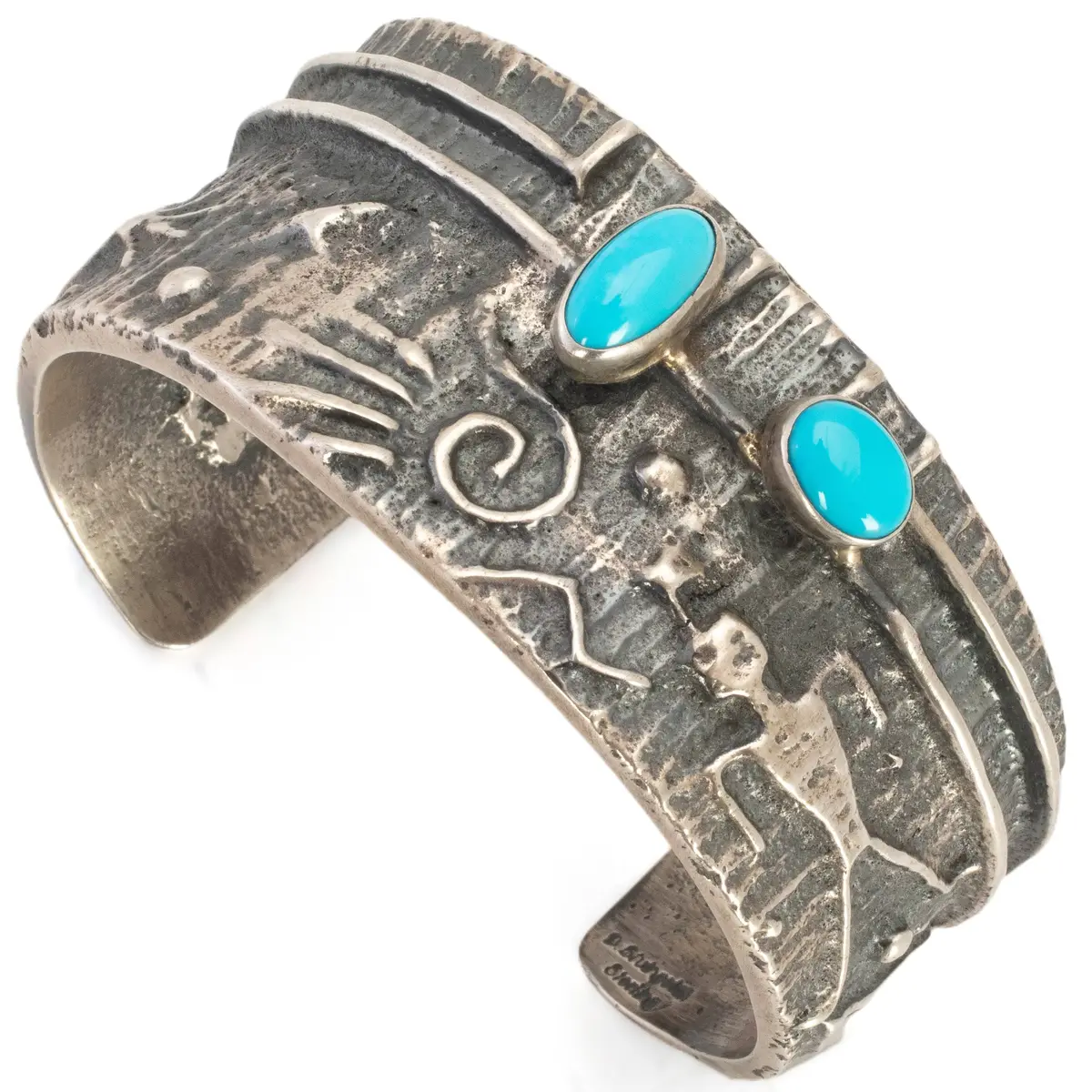 Darrin Livingston Navajo Kingman Turquoise Usa Native American Made 925 Sterling Silver Cuff 1