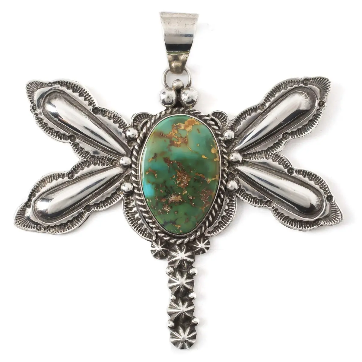 Darrell Cadman Royston Turquoise  Usa Native American Made 925 Sterling Silver Dragonfly Pendant 1