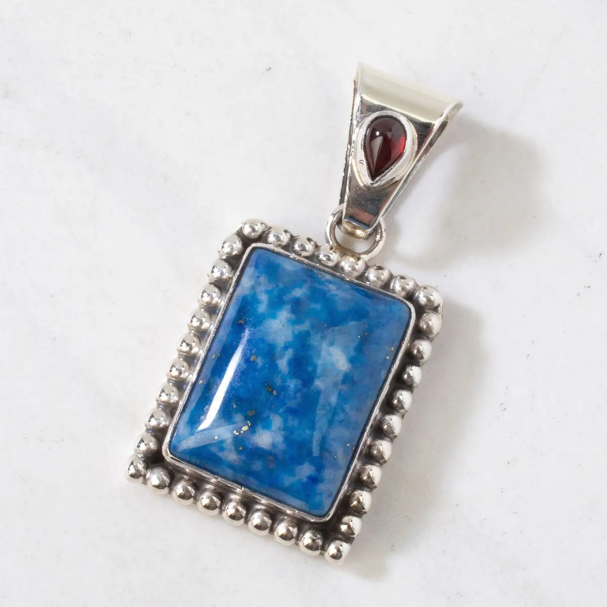 Denim Lapis & Amber Navajo Usa Native American Made 925 Sterling Silver Pendant 1