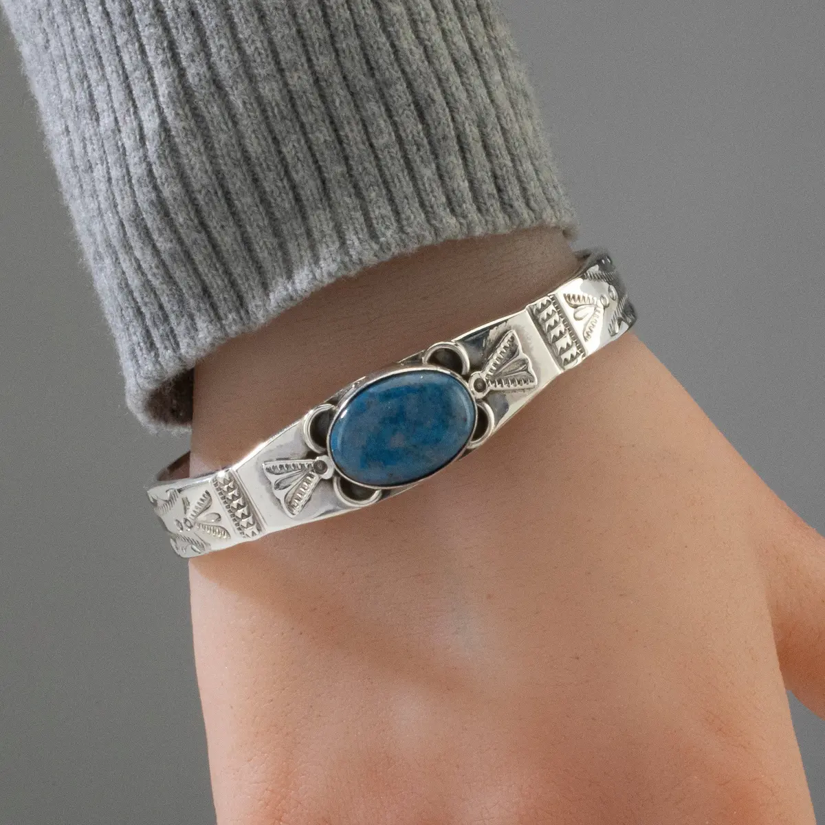 Denim Lapis Navajo Usa Native American Made 925 Sterling Silver Cuff 2