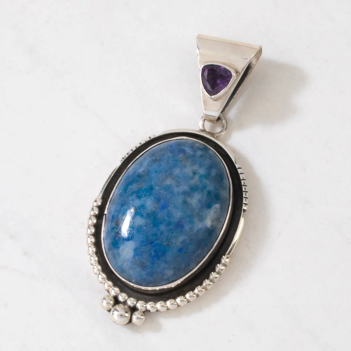 Denim Lapis Navajo Usa Native American Made 925 Sterling Silver Pendant 1