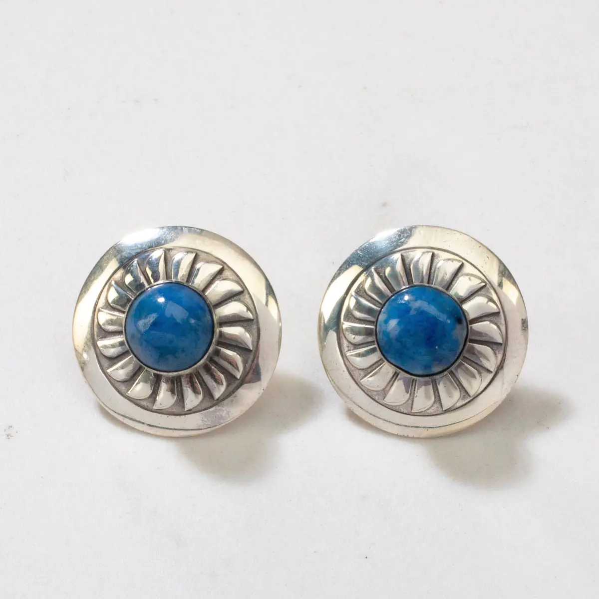 Denim Lapis Sun Navajo Usa Native American Made 925 Sterling Silver Earrings With Stud Backing 1