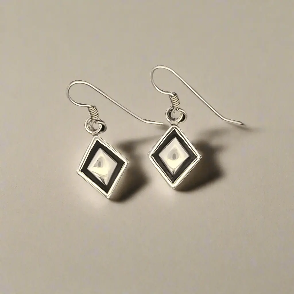 Diamond Shape Usa Native American Made 925 Sterling Silver Earrings With French Hook 1