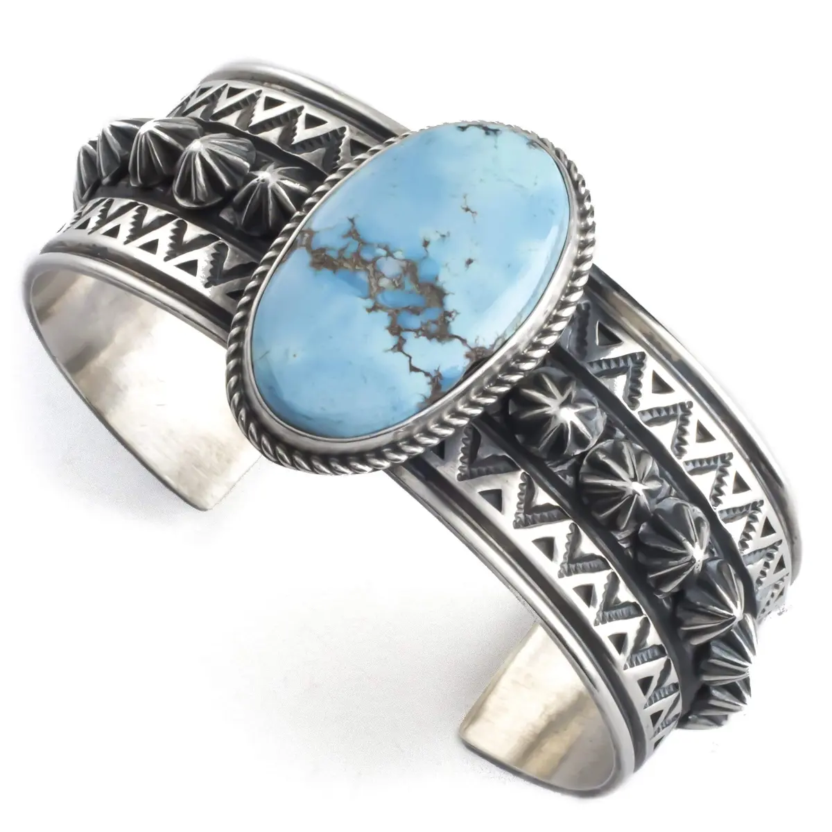Donovan Cadman Golden Hills Turquoise Native American Made 925 Sterling Silver Cuff 1