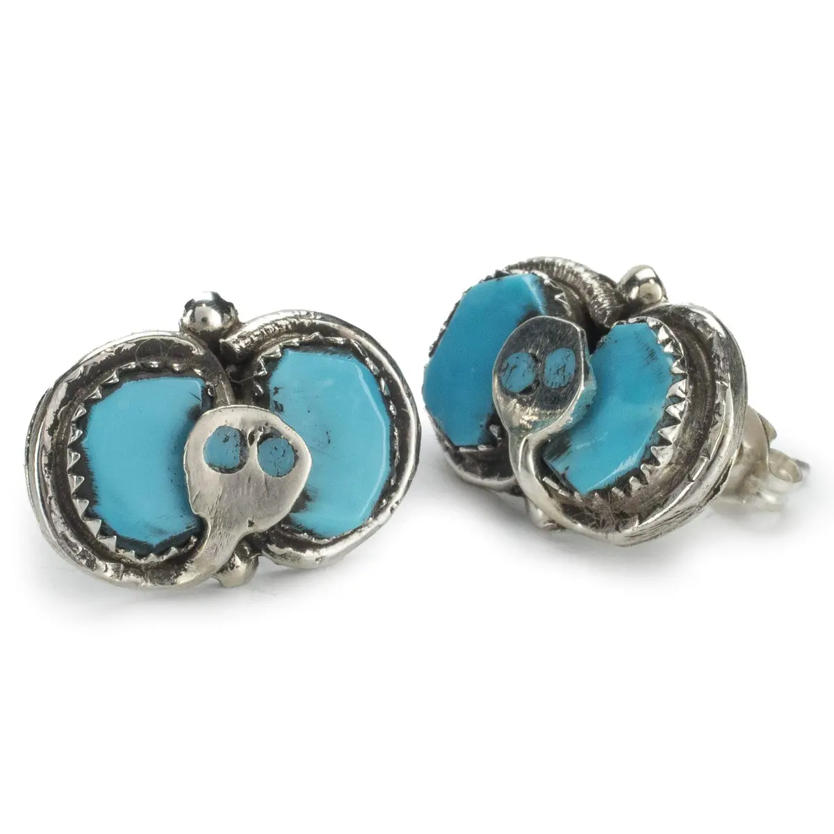 Effie Calavaza Kingman Turquoise Zuni Usa Native American Made 925 Sterling Silver Earrings With Stud Backing 1