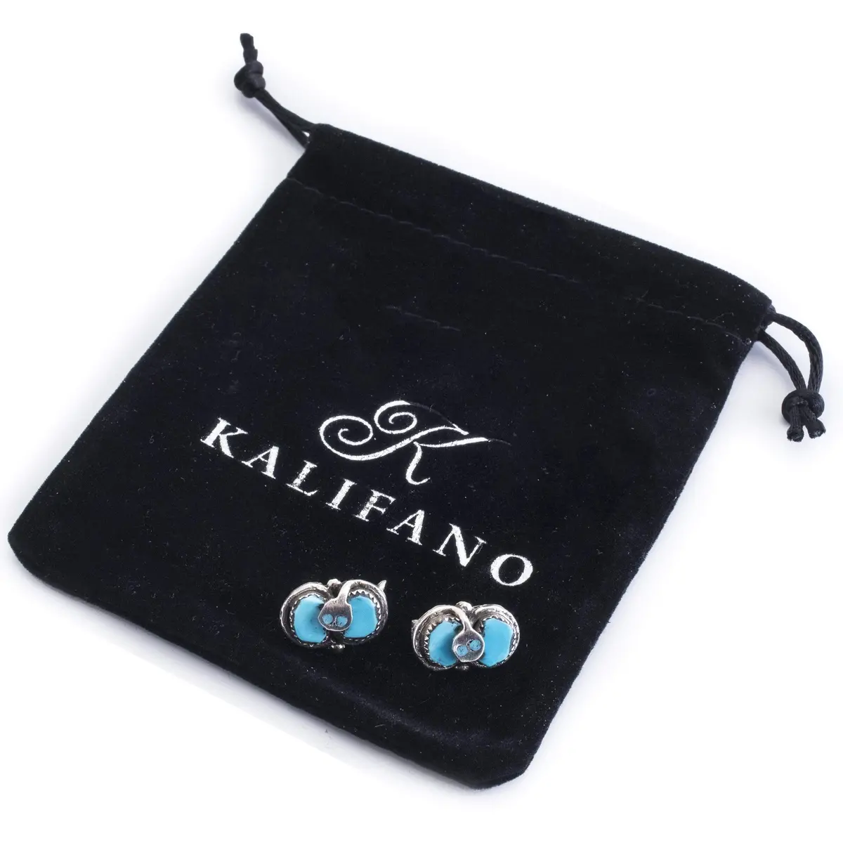Effie Calavaza Kingman Turquoise Zuni Usa Native American Made 925 Sterling Silver Earrings With Stud Backing 2