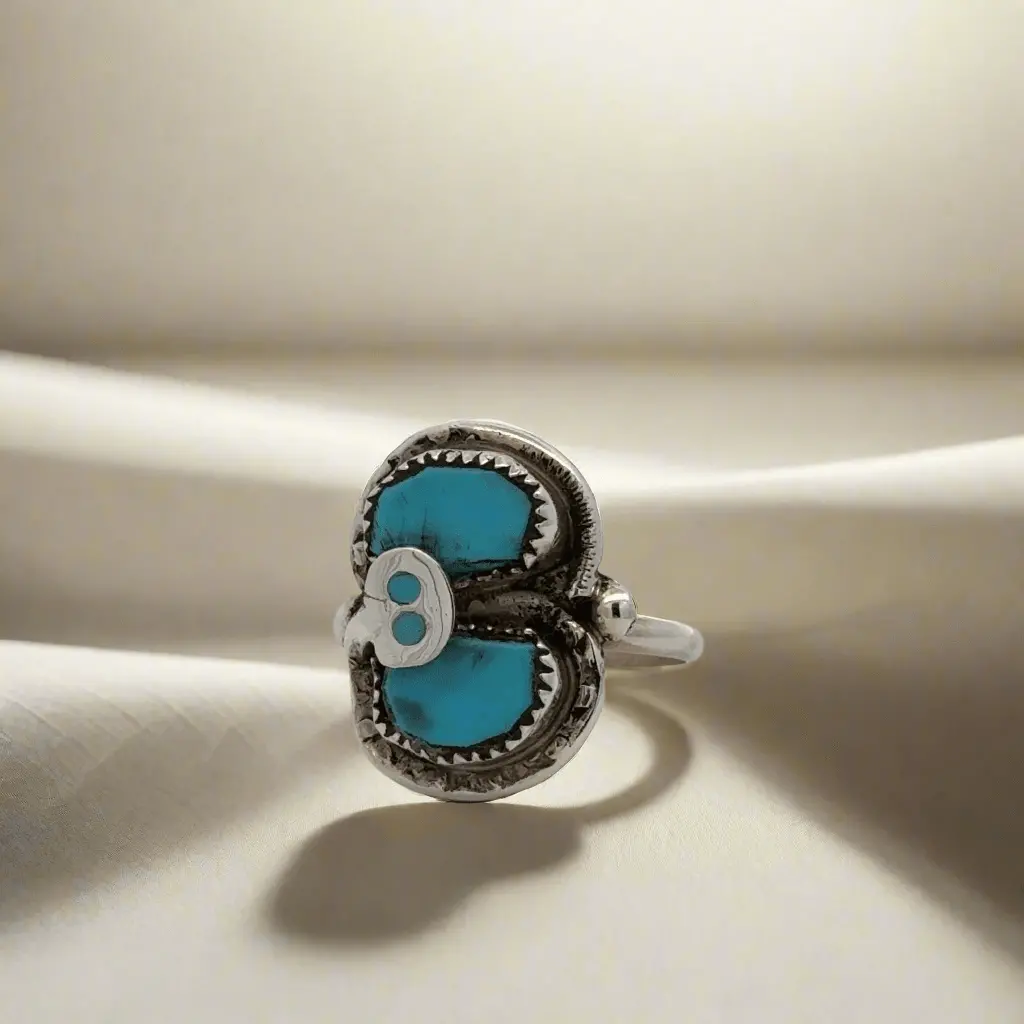 Effie Calavaza Kingman Turquoise Snake Zuni Usa Native American Made 925 Sterling Silver Ring 1