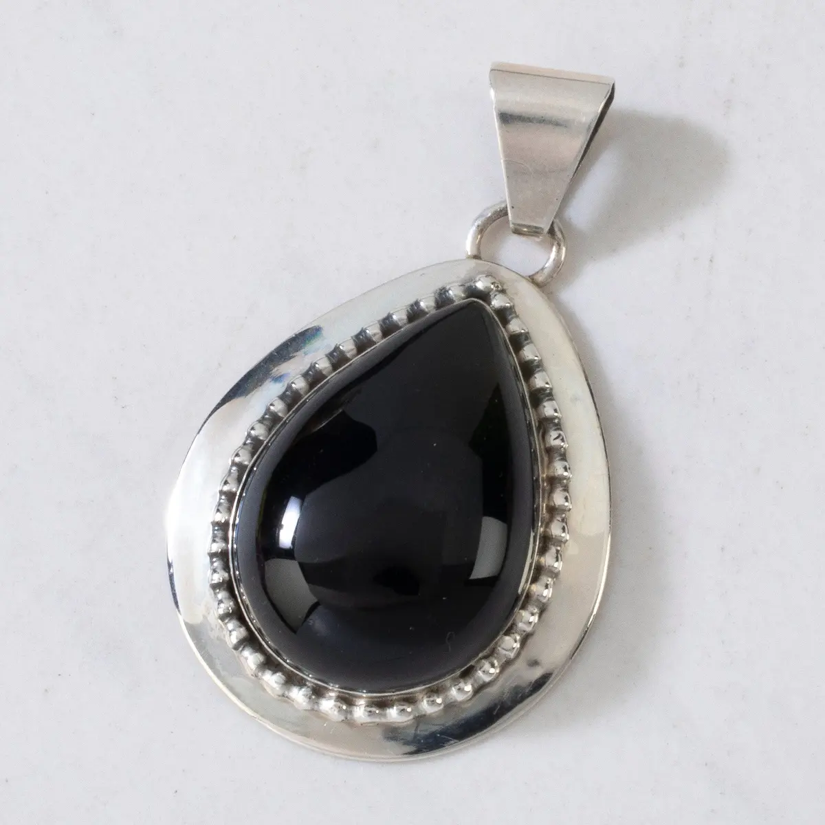 Ella Peter Black Onyx Navajo Teardrop Usa Native American Made 925 Sterling Silver Pendant 1