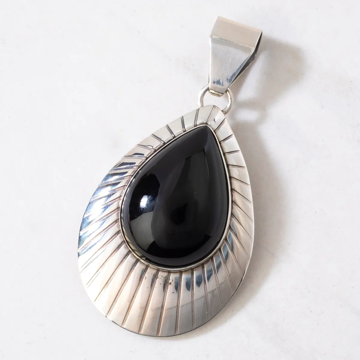 Ella Peter Black Onyx Navajo Teardrop Usa Native American Made 925 Sterling Silver Pendant 1