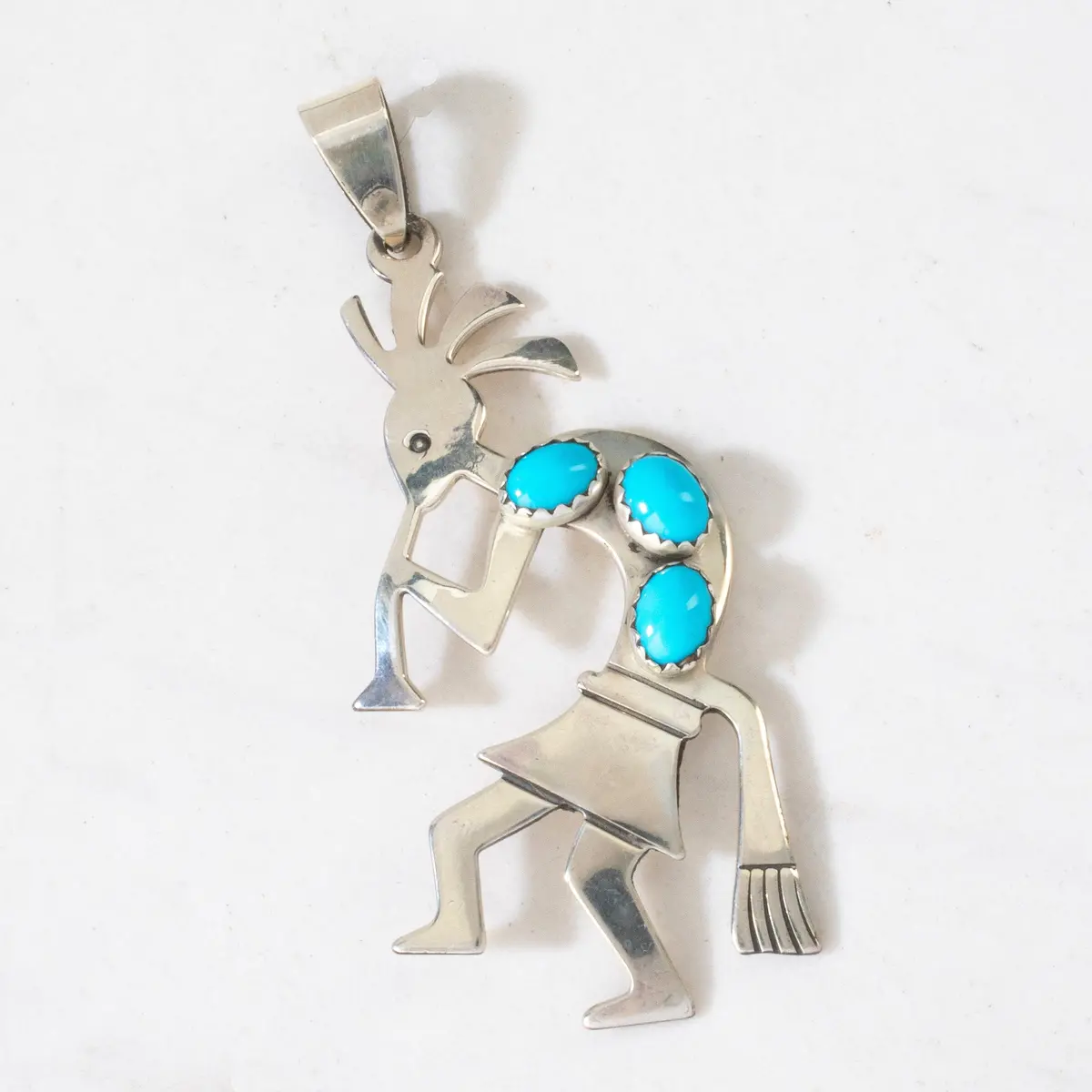 Ella Peter Kokopelli Sleeping Beauty Turquoise Hopi Usa Native American Made 925 Sterling Silver Pendant 1