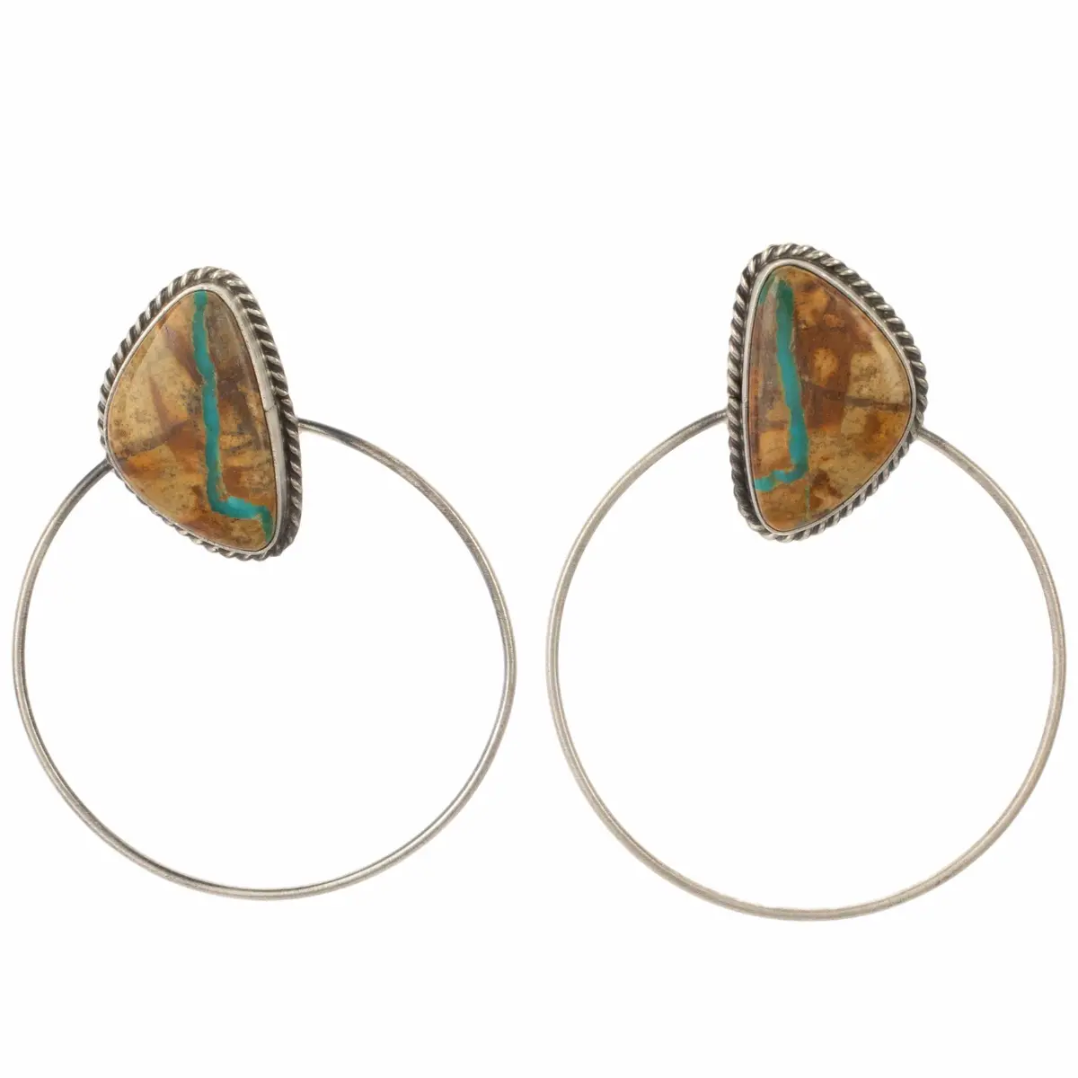 Eloise Kee Navajo Boulder Turquoise Usa Native American Made 925 Sterling Silver Hoop Earrings With Stud Backing 1