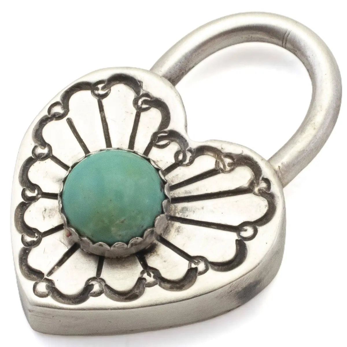 Emer Thompson Navajo Campitos Turquoise Heart Lock Usa Native American Made 925 Sterling Silver Pendant 1