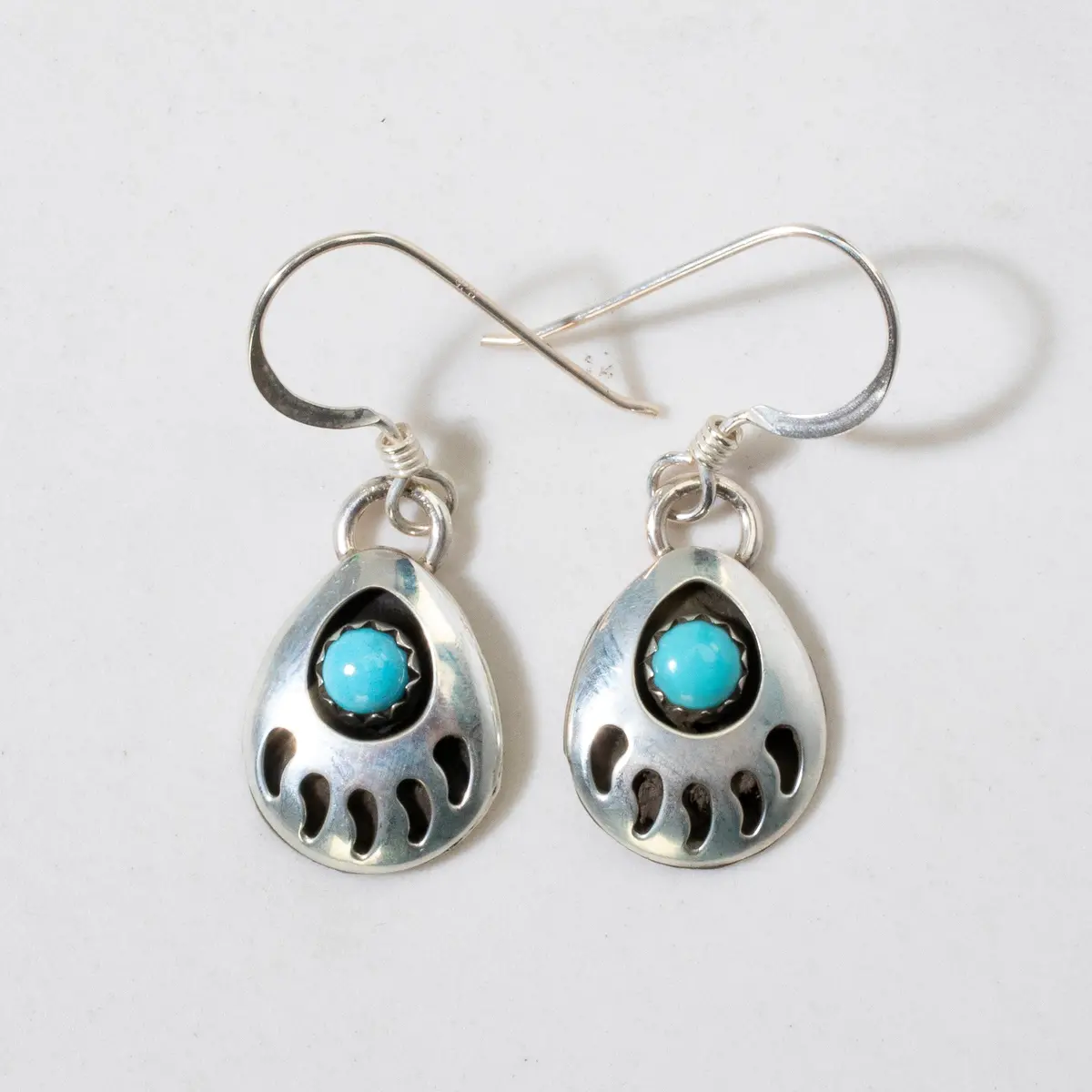 Esther White Navajo Bear Claw With Turquoise Usa Native American Made 925 Sterling Silver Earrings With French Hook 1