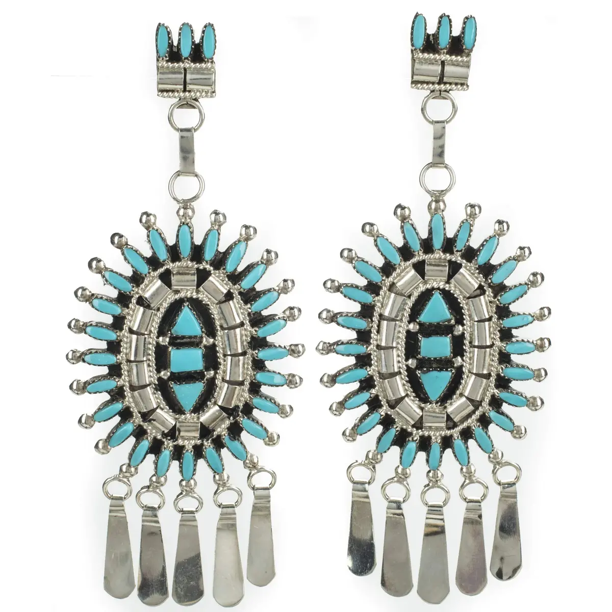 Euome Hustito Kingman Turquoise Zuni Needle Point Usa Native American Made 925 Sterling Silver Earrings With Stud Backing 1