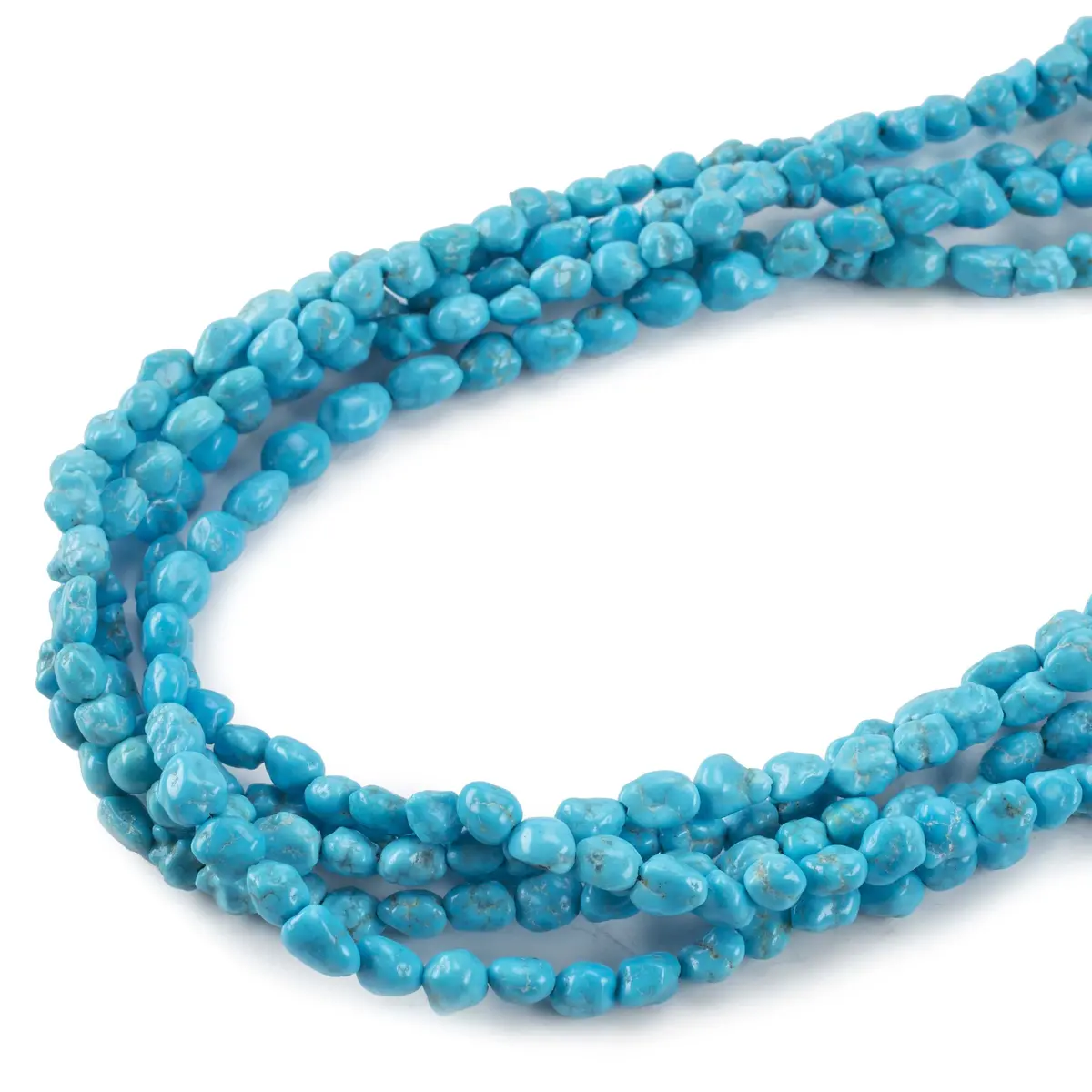 Five Strand Genuine Turquoise Nugget Usa Native American Made 925 Sterling Silver Necklace 1