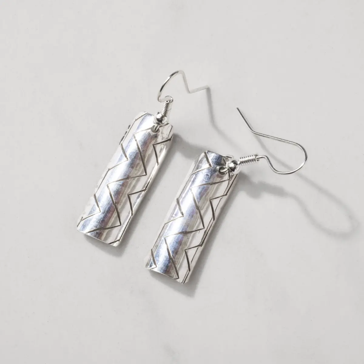Florence Tahe Rectangle Navajo Usa Native American Made 925 Sterling Silver Earrings With French Hook 1
