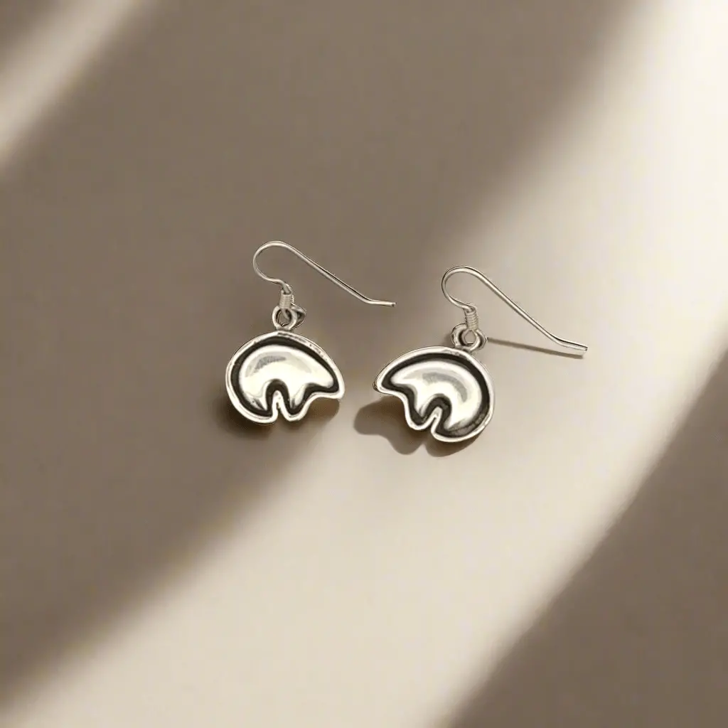 Hopi Bear Usa Native American Made 925 Sterling Silver Earrings With French Hook 1