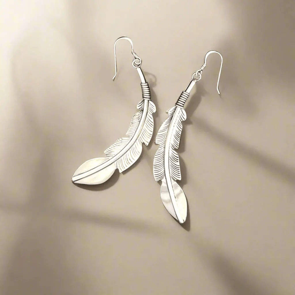 Hopi Feather Usa Native American Made 925 Sterling Silver Earrings With French Hook 1