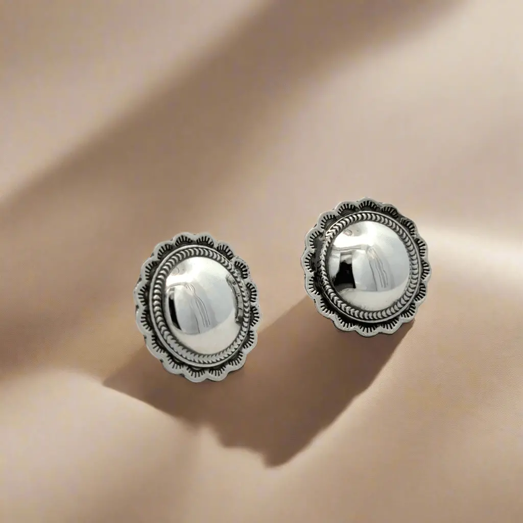 Hopi Flower Usa Native American Made 925 Sterling Silver Earrings With Stud Backing 1
