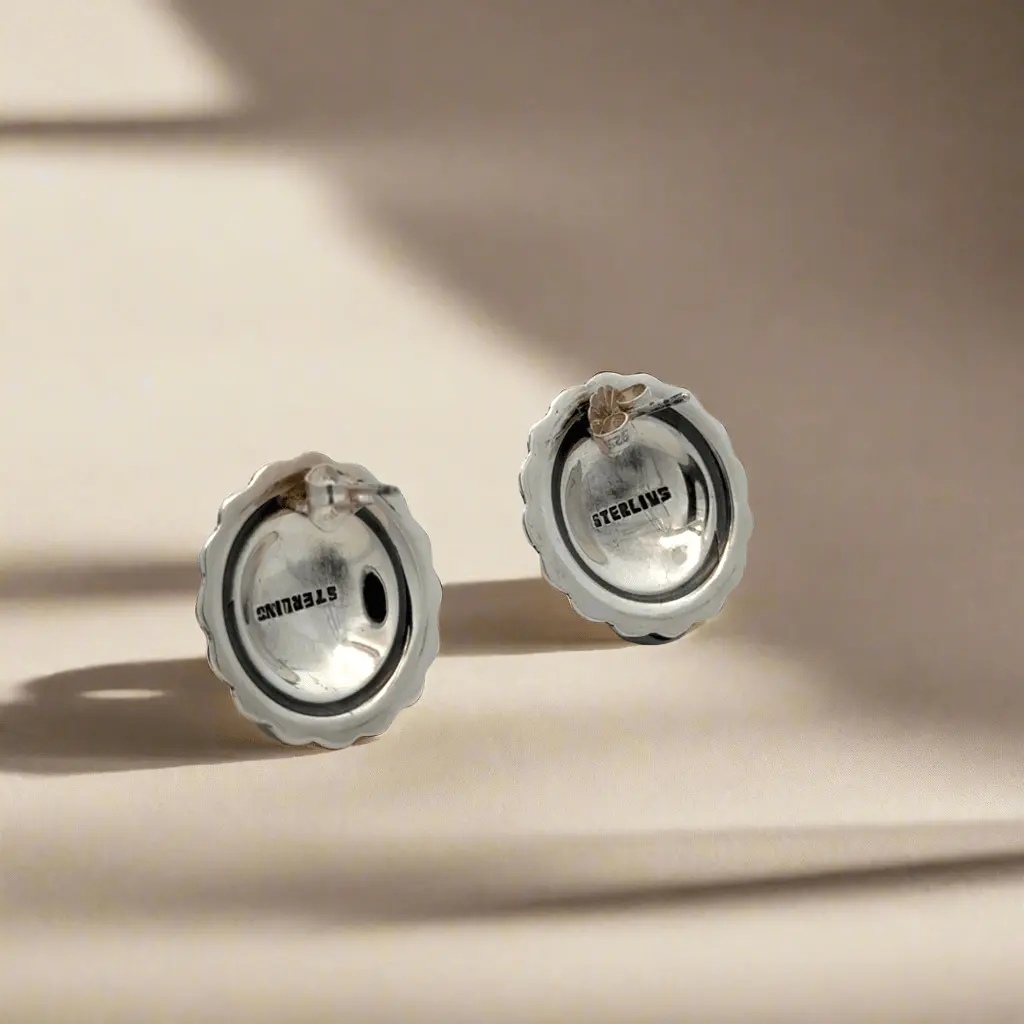 Hopi Flower Usa Native American Made 925 Sterling Silver Earrings With Stud Backing 2