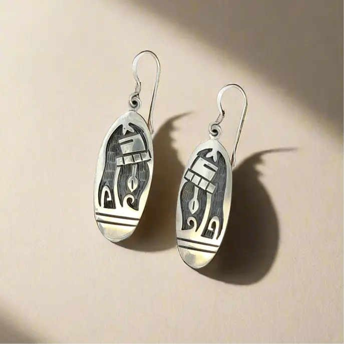 Hopi Oval Usa Native American Made 925 Sterling Silver Earrings With French Hook 1
