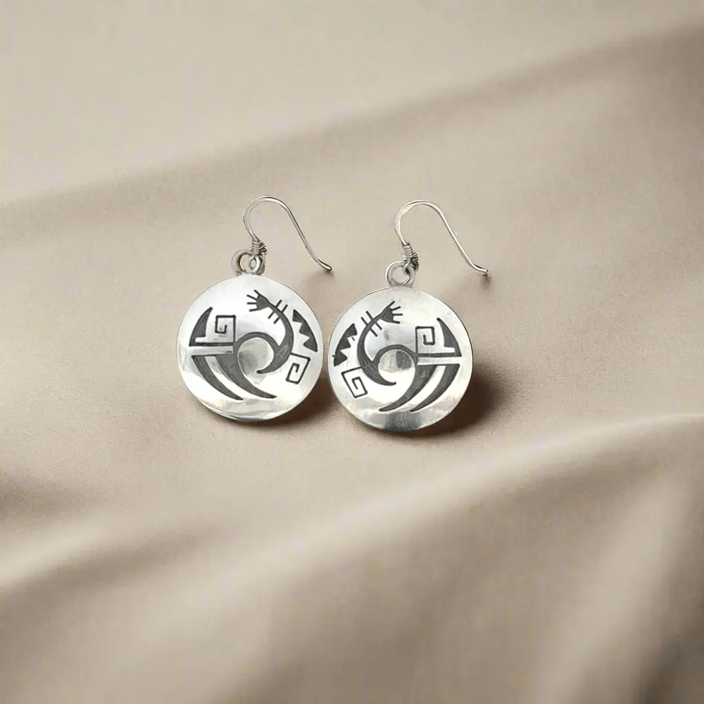 Hopi Round Usa Native American Made 925 Sterling Silver Earrings With French Hook 1