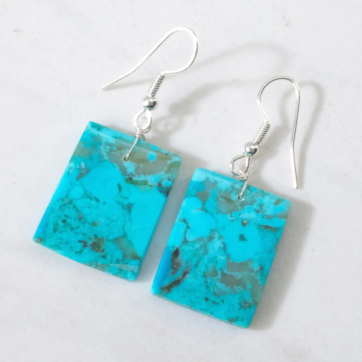 Jameson Pete Kingman Turquoise Rectangular Usa Navajo Native American Made 925 Sterling Silver Earrings With French Hook Backing 1