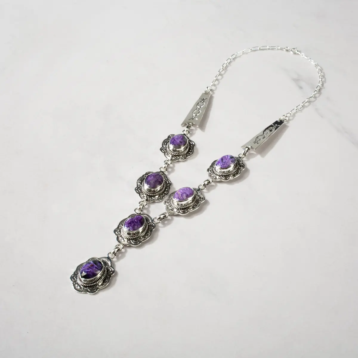 Joe Piaso Jr. Charoite Navajo Usa Native American 925 Sterling Silver Necklace 1