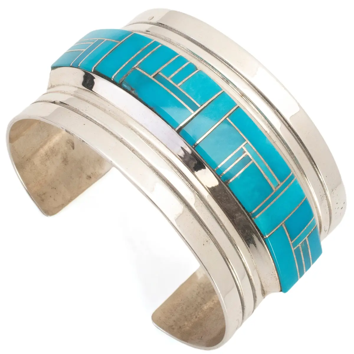 John Nelson Navajo Kingman Turquoise Inlay Usa Native American Made 925 Sterling Silver Cuff 1